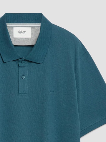 s.Oliver Big Sizes Tricou polo barbati big sizes, din piqué de bumbac, Verde inchis - Img 8
