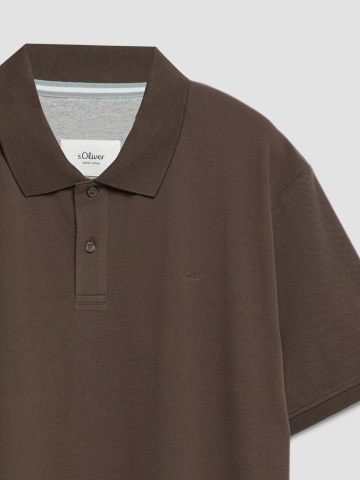 s.Oliver Big Sizes Tricou polo barbati big sizes, din piqué de bumbac, Maro inchis - Img 8
