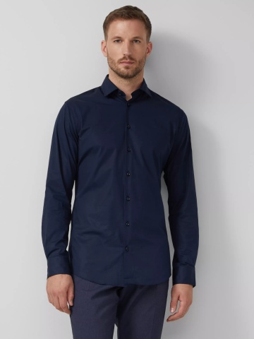 s.Oliver BLACK LABEL, Camasa barbati din amestec de bumbac, cu croiala Tailored fit, Bleumarin inchis - Img 4
