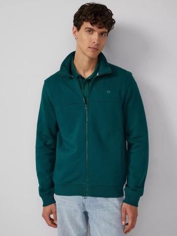 s.Oliver Bluza barbati cu guler inalt si fermoar, Regular fit, Verde