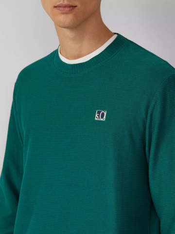 s.Oliver Bluza barbati cu textura striata, decolteu la baza gatului, Regular fit, Verde - Img 3