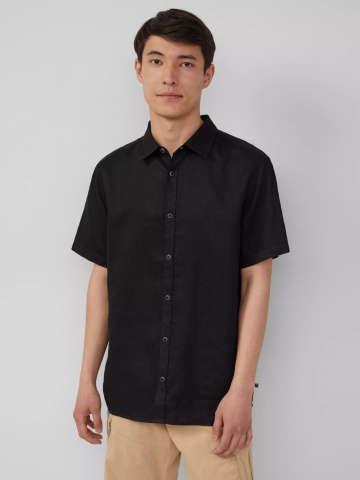 s.Oliver Camasa barbati cu maneca scurta, din in cu croiala Regular fit, Negru