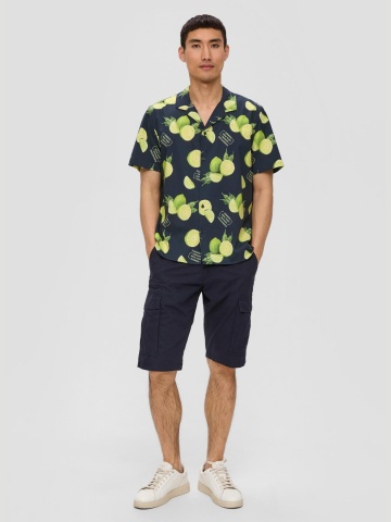 s.Oliver Camasa barbati cu maneca scurta, imprimeu cu lime, Regular fit, Bleumarin inchis - Img 4