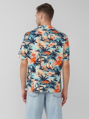 s.Oliver Camasa barbati cu maneca scurta si imprimeu tropical, Regular fit, Multicolor - Img 2