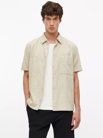 s.Oliver Camasa barbati cu model, din bumbac, Relaxed fit, Bej