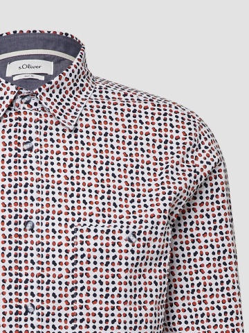 s.Oliver Camasa barbati, din amestec de bumbac, imprimeu cu puncte, Slim fit, Alb - Img 10