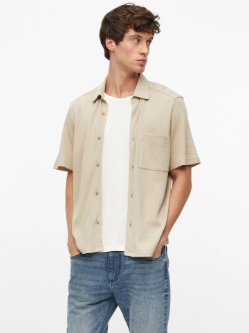 s.Oliver Camasa barbati din amestec de bumbac, piqué tip waffle, Relaxed fit, Bej