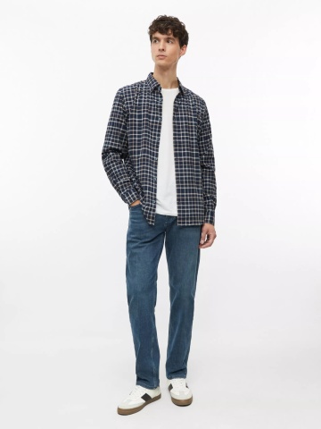 s.Oliver Camasa barbati, in carouri, din amestec de bumbac, Slim fit, Bleumarin inchis - Img 5