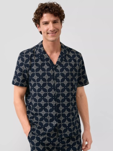 s.Oliver Camasa cu maneca scurta barbati, din bumbac, cu imprimeu, Resort fit, Bleumarin inchis - Img 4