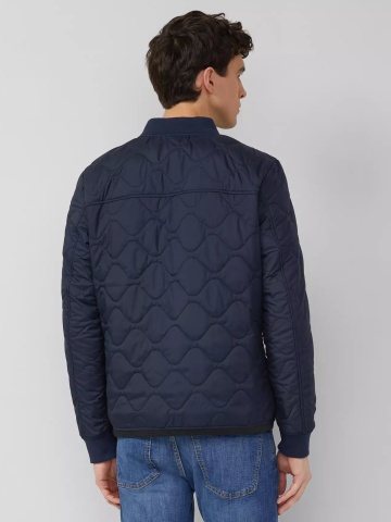 s.Oliver Jacheta bomber, barbati, cu guler tricotat si model in valuri, Bleumarin inchis - Img 2