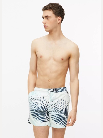 s.Oliver Pantaloni scurti barbati pentru inot cu imprimeu floral, Regular fit, Turcoaz deschis