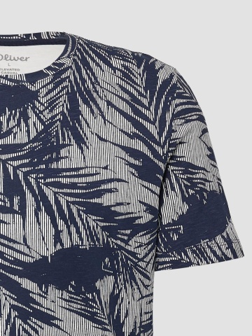s.Oliver Tricou barbati cu imprimeu cu frunze de palmier, Regular Fit, Bleumarin - Img 7