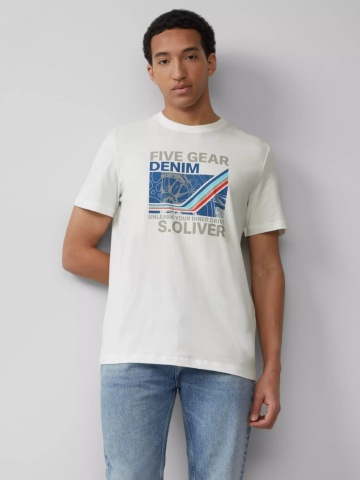 s.Oliver Tricou barbati cu imprimeu text Unleash your inner drive, croiala Regular Fit, Alb - Img 3
