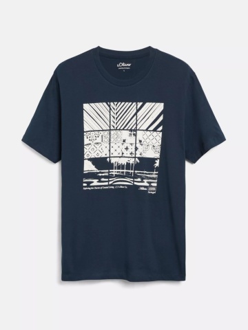 s.Oliver Tricou barbati, din bumbac, cu imprimeu frontal, Bleumarin inchis - Img 7