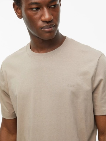 s.Oliver Tricou barbati, din bumbac, la baza gatului, Regular fit, Maro deschis - Img 3