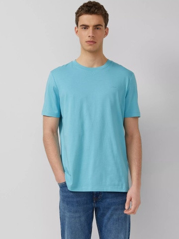 s.Oliver Tricou barbati din bumbac, la baza gatului, Regular fit, Turcoaz