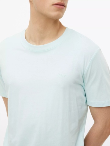 s.Oliver Tricou barbati, din bumbac, la baza gatului, Regular fit, Turcoaz deschis - Img 3
