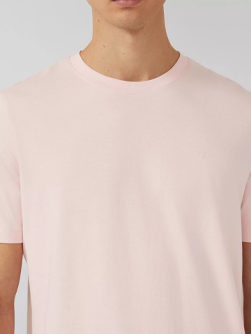 s.Oliver Tricou barbati din bumbac, la baza gatului, Regular fit, Piersica - Img 3