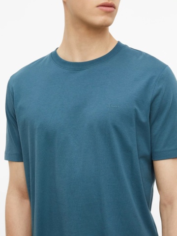 s.Oliver Tricou barbati, din bumbac, la baza gatului, Regular fit, Albastru petrol - Img 3