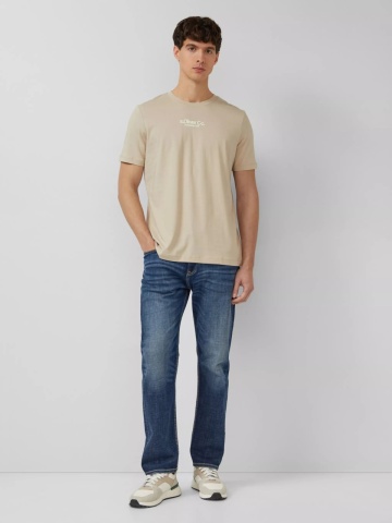 s.Oliver Tricou barbati la baza gatului, din bumbac, Regular fit, Bej - Img 4