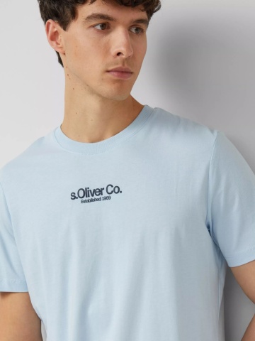 s.Oliver Tricou barbati la baza gatului, din bumbac, Regular fit, Albastru deschis - Img 3