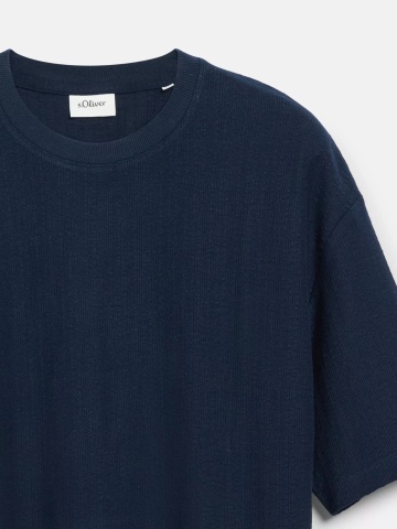 s.Oliver Tricou barbati, la baza gatului, din bumbac, Relaxed Fit, Bleumarin inchis - Img 3