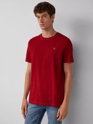 s.Oliver Tricou din jerseu gros, barbati, cu guler rotund si logo, Rosu inchis - Img 3