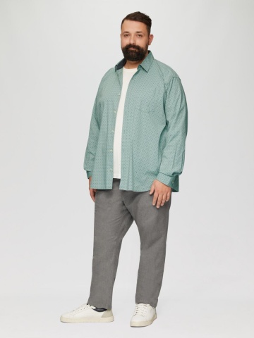 Camasa barbati big sizes, cu maneca lunga si imprimeu floral, Slim Fit, Verde deschis - Img 5