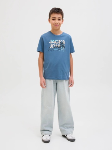 Jack & Jones Blugi baieti, RON, cu talie inalta si croiala Extra Baggy fit, Albastru deschis - Img 5