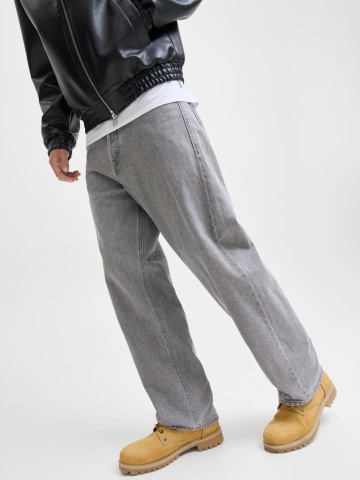Jack & Jones Blugi barbati ALEX, cu talie inalta si croiala Baggy fit, Gri - Img 4