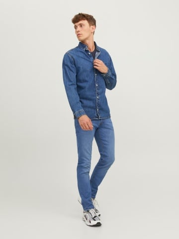 Jack & Jones Blugi barbati Glenn, cu talie joasa si croiala Slim fit, Albastru - Img 6