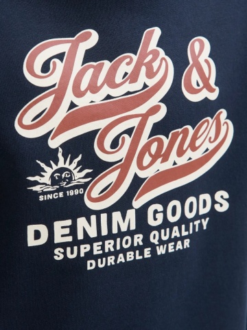 Jack & Jones Bluza baieti, Regular fit, cu imprimeu text si decolteu la baza gatului, Bleumarin inchis - Img 5
