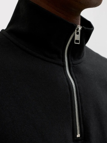 Jack & Jones Bluza barbati, cu guler inalt si fermoar la baza gatului, din amestec de bumbac, Relaxed Fit, Negru - Img 5