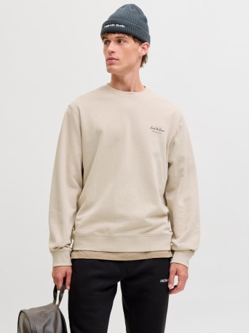 Jack & Jones Bluza barbati, Relaxed fit, cu decolteu la baza gatului, Crem