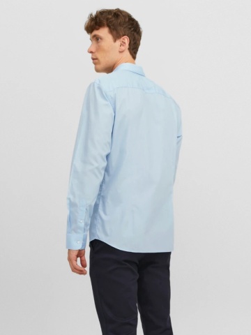 Jack & Jones Camasa barbati, din amestec de bumbac, Slim Fit, Albastru deschis - Img 6
