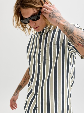 Jack & Jones Camasa barbati din bumbac cu imprimeu in dungi, Regular Fit, JJETHAN, Verde - Img 3