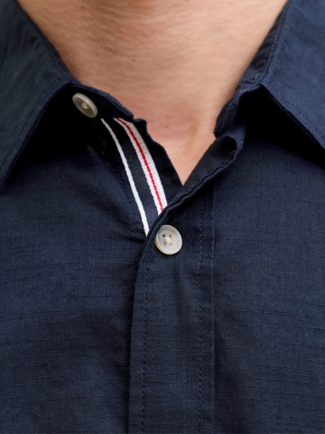 Jack & Jones Camasa barbati, Regular fit, Henry, din bumbac, Bleumarin inchis - Img 4