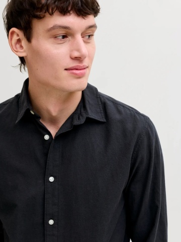 Jack & Jones Camasa cu maneca lunga barbati, din amestec de in, Regular fit, Negru - Img 3