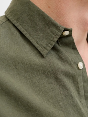 Jack & Jones Camasa cu maneca scurta barbati, din amestec de in, Regular fit, Olive - Img 3
