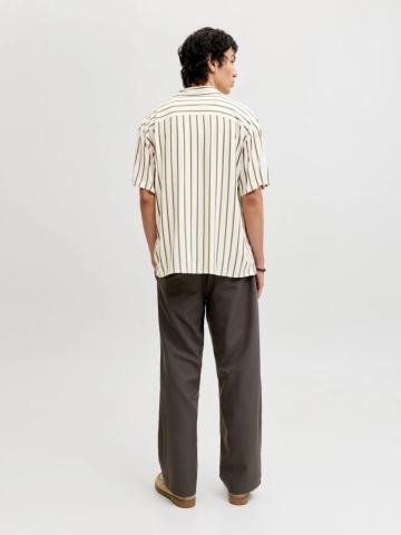 Jack & Jones Camasa cu maneca scurta barbati, Regular Fit, cu imprimeu in dungi, Bej - Img 7