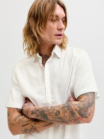 Jack & Jones Camasa de vara barbati, din amestec de in, Regular fit, Alb - Img 3