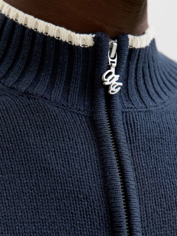 Jack & Jones Cardigan tricotat barbati cu guler inalt si detalii contraste, JORFREDERIKSBERG, Bleumarin inchis - Img 4