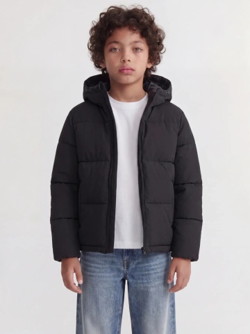 Jack & Jones Geaca baieti, PUFFER, cu gluga, Regular fit, JJGALAXY, Negru