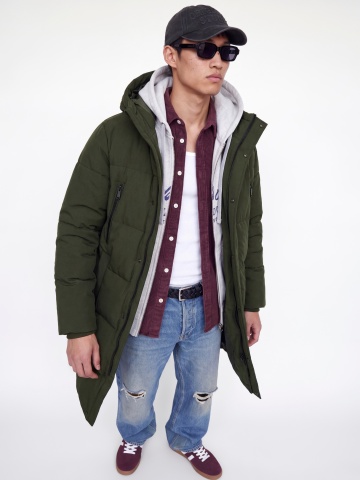 Jack & Jones Geaca lunga barbati, PUFFER, cu gluga, Regular fit, JJEBECKS, Verde inchis - Img 3