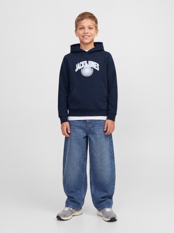 Jack & Jones Hanorac baieti, Regular Fit, fara buzunare, cu imprimeu cu logo, JJCOLLEGEY, Bleumarin inchis - Img 5
