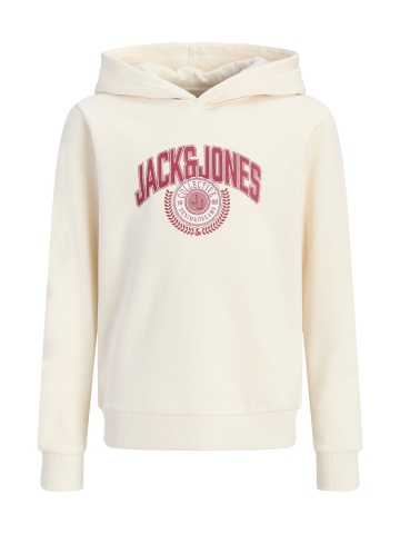 Jack & Jones Hanorac baieti, Regular Fit, fara buzunare, cu imprimeu cu logo, JJCOLLEGEY, Crem - Img 7