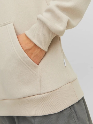 Jack & Jones Hanorac barbati, cu buzunar tip marsupiu, Relaxed Fit, JJEBRADLEY, Bej - Img 4