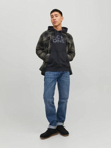 Jack & Jones Hanorac barbati fara fermoar, imprimeu cu logo, Negru - Img 6