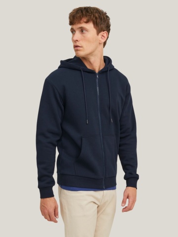 Jack & Jones Hanorac barbati, JJEBRADLEY, cu fermoar si gluga, Regular fit, Bleumarin inchis