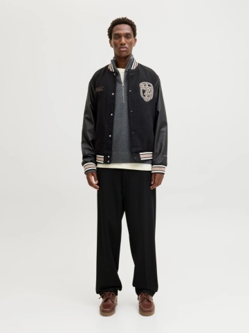 Jack & Jones Jacheta barbati, MEADOWS COLLEGE BOMBER, cu buzunare oblice fara fermoar, inchidere cu capse, Negru - Img 6